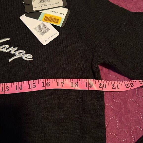 Armani Exchange Black Cursive Logo Knit Sweater In Black - Women's Size Medium - Picture 8 of 9